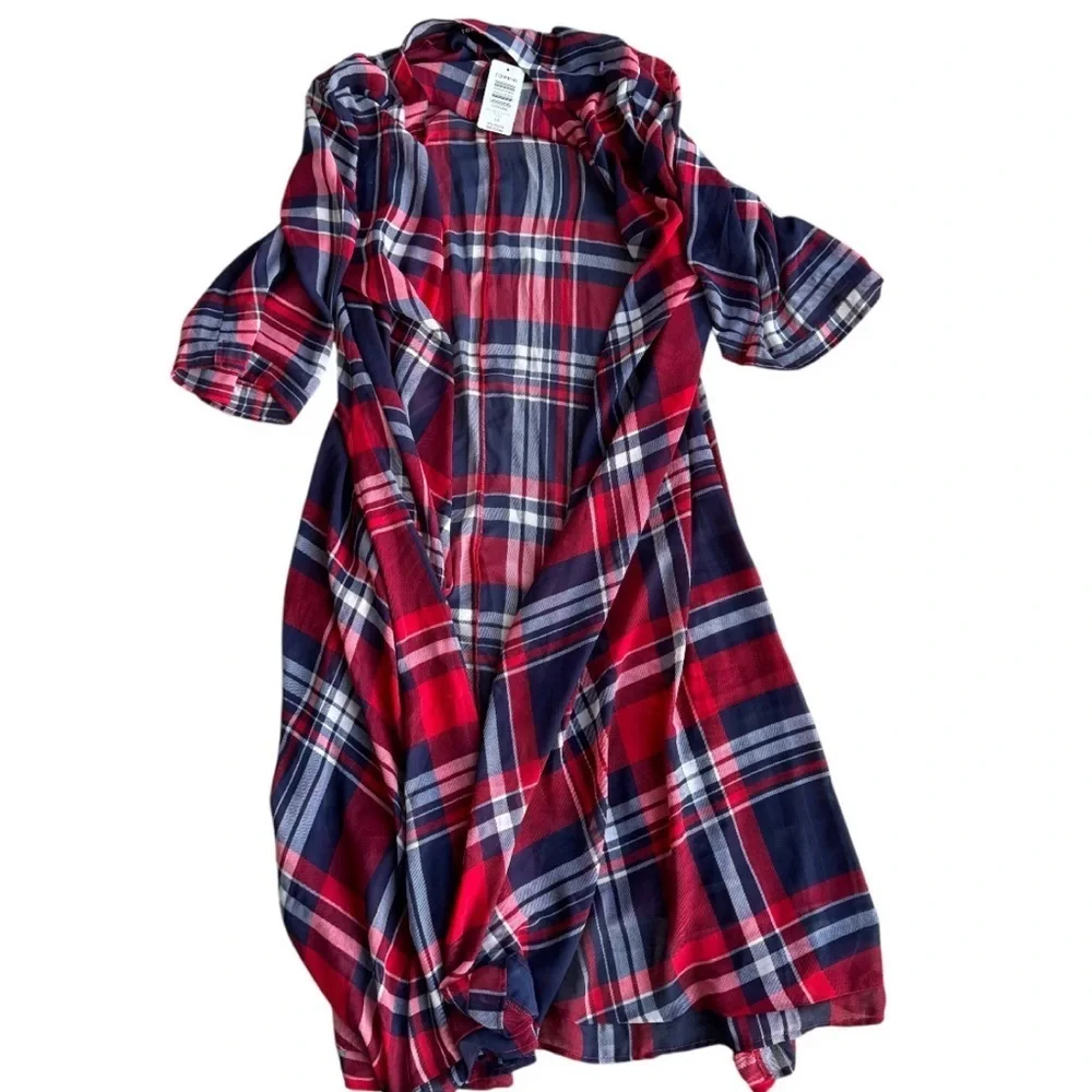 NWT Torrid Chiffon Maxi High Low Kimono Duster Women's Plus Size 1/2 Plaid Sheer